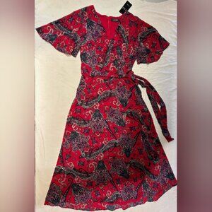 Ralph Lauren Red Paisley Faux Wrap Dress - Size 4